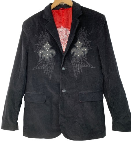 Franky Max Black Corduroy Blazer Mens M Embroidered Gothic Stud Design 8014 GUC
