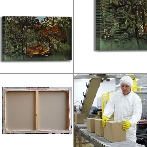 Rousseau Antilope und Löwe Design Bild Druck Leinwand Gemälde Rahmen Wohnkultur - Bild 3 von 4