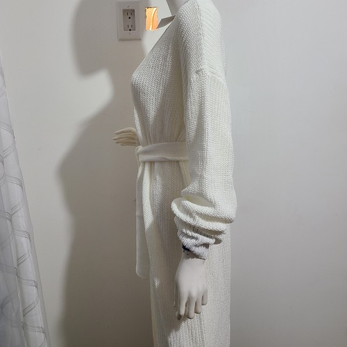 Zoe Ona Luxury Knitwear Designer - Belted Cardigan- Pistol White Womens MEDIUM - Picture 3 of 14