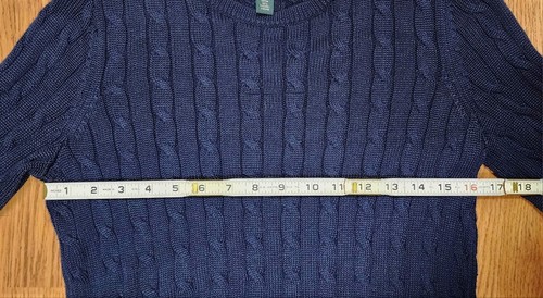 Ralph Lauren Aran Knit Cotton Blend Navy Blue Sweater Signature Crest Buttons PS - Picture 8 of 10