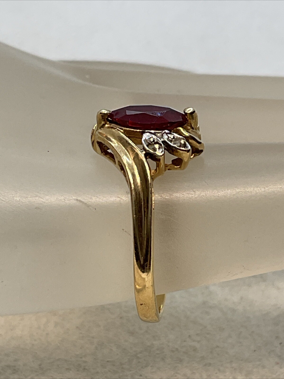 CASUAL Solid 10K Yellow Gold Created Ruby & Diamo… - image 2