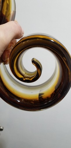 Hand Blown Art Glass Sculpture Twisted Swirl Brown Amber Honey Clear 12" - Picture 7 of 13
