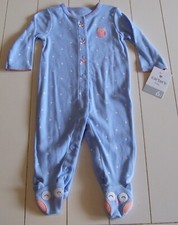 Girls Carter's 1 Pc Blue Peach Polka Dot Owl LS Footed Sleeper Pajamas 6M