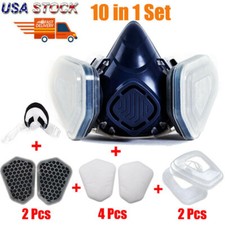 10 in1 Half Face Gas Mask Respirator Facepiece Painting Spray W/ Breathing Valve