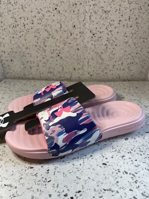 Under Armour UA Ansa Slides Girls Youth Pink Blue Sandals