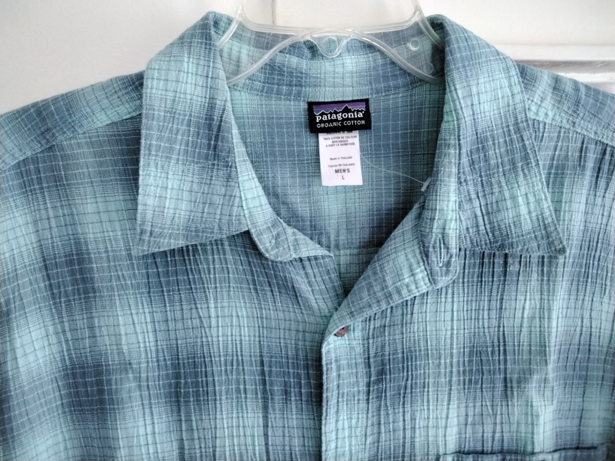 Vintage Patagonia Organic Cotton Seersucker Shirt Blue Mens