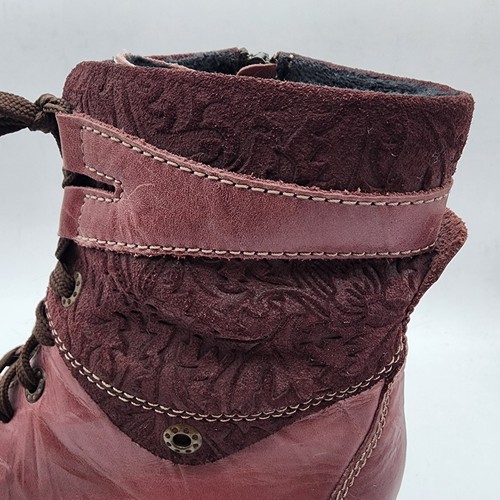 Dromedaris Women’s Lace Up Boots 8 (size 39 EUR) Red Burgubdy Leather High Ankle - Picture 2 of 11