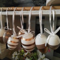 12 X Plastikeier Weiß Gold Braun Metallic Plastik Eier HäNgen Ringel Ostereier