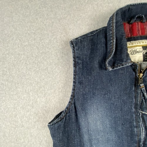 Vintage Wrangler Vest Large Blue Denim Full Zip Lined Flannel Outerwear Western - Picture 5 of 13