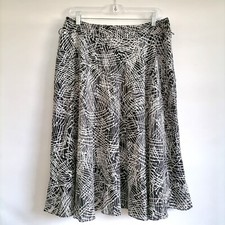 Jones New York Womens Black Mixed Striped Print Boho Silk Flare Skirts Size 14