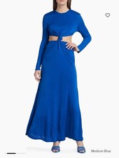 Farm Rio Women Round Neck Blue Knot Cut Out Maxi Dress designer Blue new Small