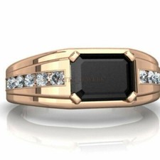 Natural Black Onyx with 14K Rose Gold Plated Gold Plated Silver Ring 1260