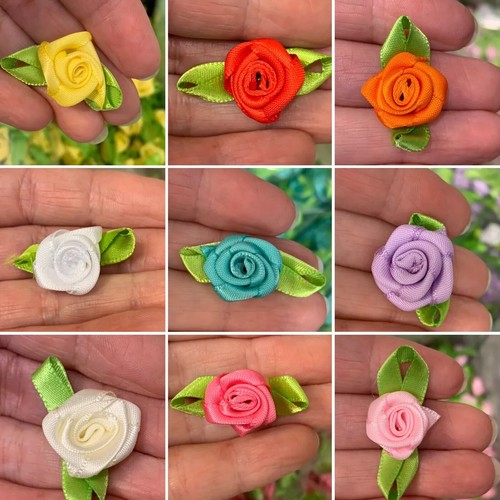 Satin Small Ribbon Roses Buds Embellishments All 27 Colours Various Quantities - Picture 17 of 106