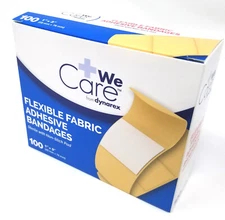 Adhesive Bandages 1" x 3" Flexible Fabric Bandage Strips Box of 100 - Dynarex