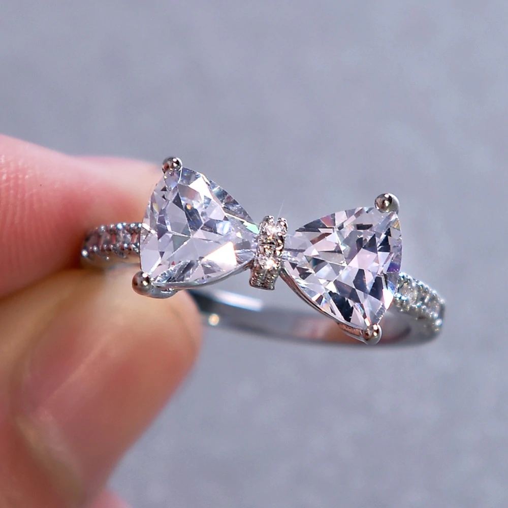 ◇Primaute◇ BELL ROUND RING 2ct Trillion Cut Simulated Diamond Ring 14k White Gold