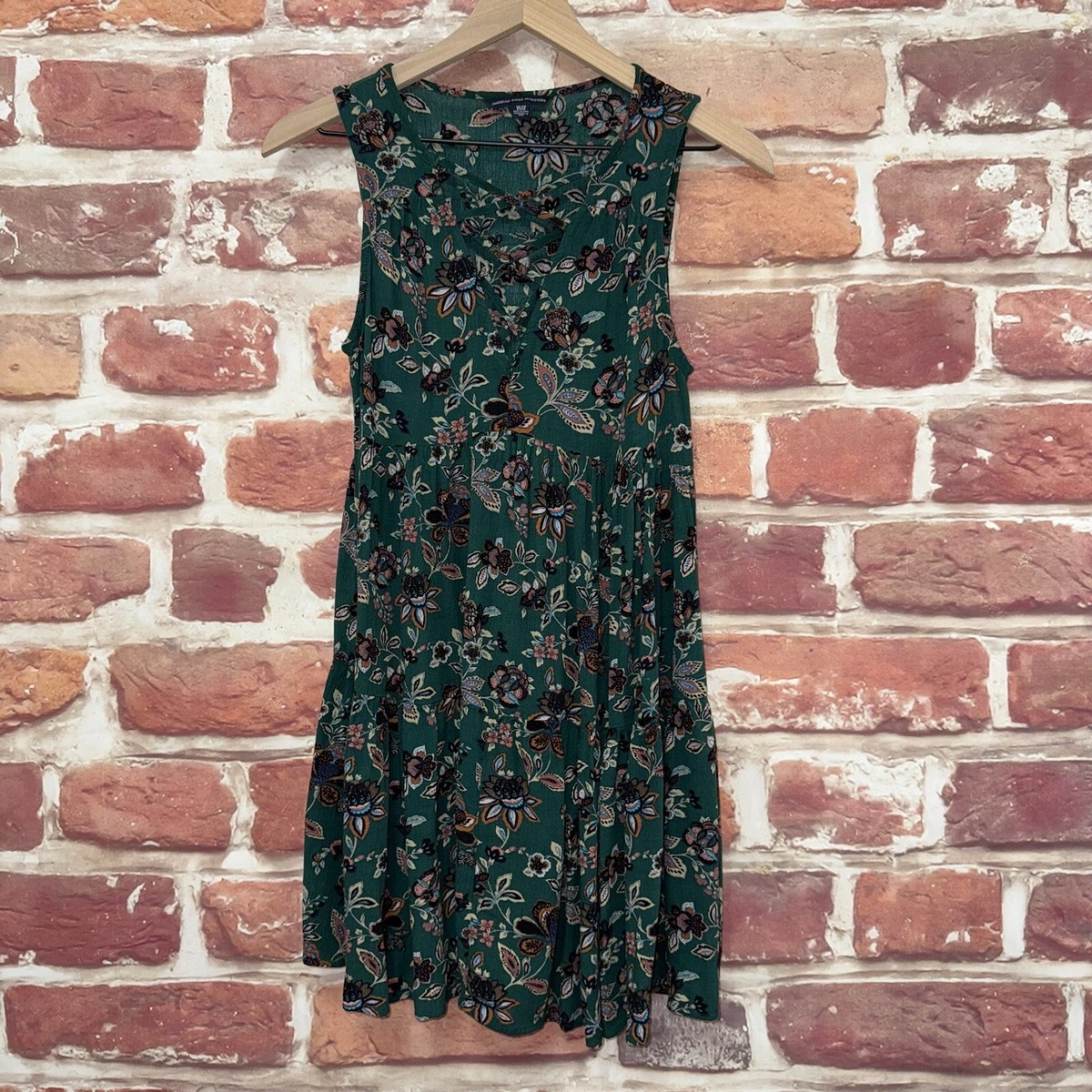 American Eagle Dress Womens XS Green Multicolor Boho Floral Abstract  Popover | eBay
