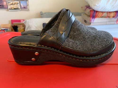 BORN Gray Wool & Black Leather Slip-On Clogs - Size 7 (38) - Picture 2 of 5