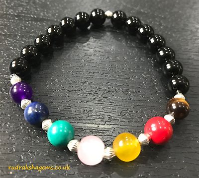 Schwarzer Onyx Reiki Energie 7 Chakra Heilung Armband Grade-A Steine spirituelles Geschenk
