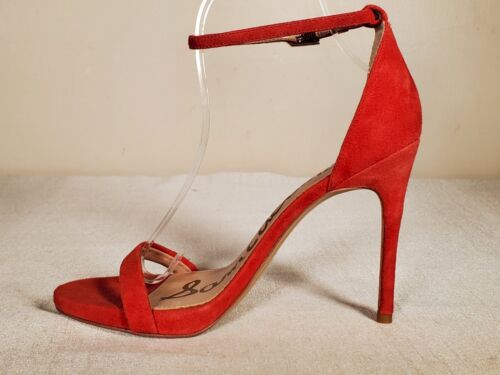 Sam Edelman Ariella Red Suede High Heels Ankle Strap Open Toe Women’s US 8 New - Picture 3 of 9
