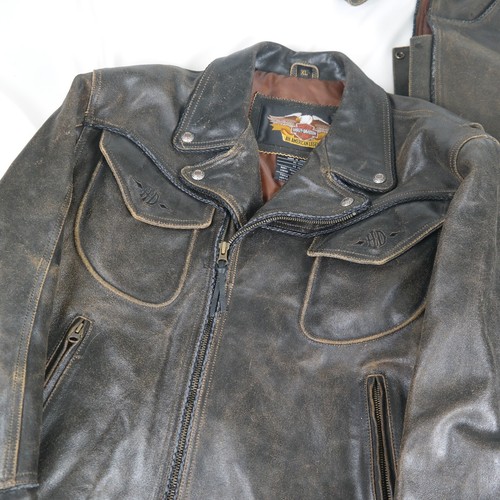 Vintage Harley Davidson Billings Distressed Leather Jacket XL & Matching Chap XL - Picture 3 of 17