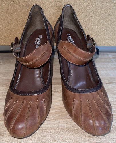 Crown Vintage Womens 9.5 Felicia Stacked Chunky 70's Disco Heel Pump Brown Shoes - Picture 2 of 10