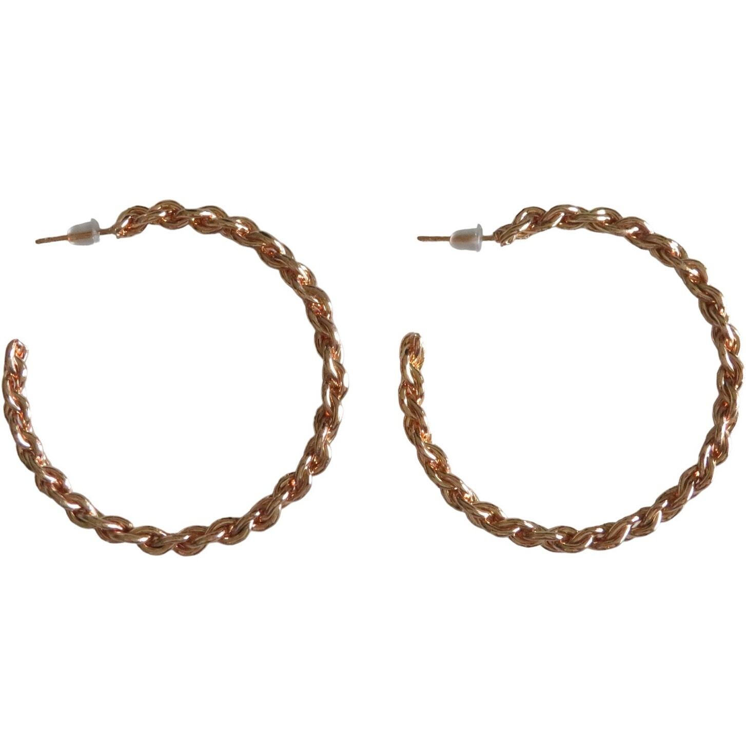 Hoop Earrings, Rope Chain Hoops, Hanging Gold-image