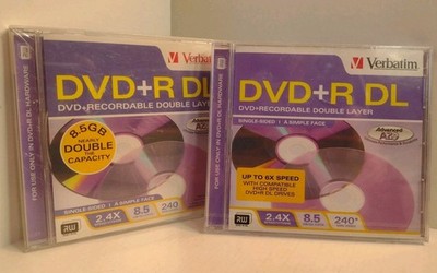 2 Verbatim DVD+R DL Double Layer Recordable 8.5 GB Single Sided 240 Min Video 