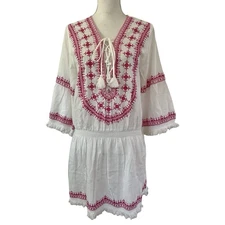 Melissa Odabash Martina Embroidered Linen Blend Mini Dress Size M Swim Cover Up