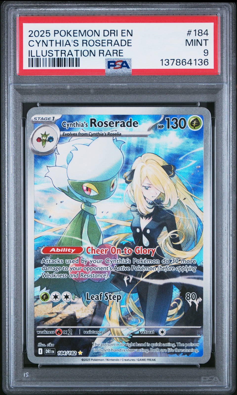 2025 POKEMON DRI EN-DESTINED RIVALS ILLUSTRATION RARE CYNTHIA'S ROSERADE PSA 9