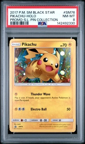 2017 POKEMON SM PROMO SHINING LEGENDS PIN COLLECTION PIKACHU-HOLO PSA 8