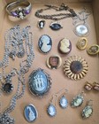 15 Pc Antique Vintage Cameo Jewelry Lot Necklace Pendant Brooch Earrings Trifari — photo 1