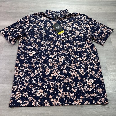 NEW Under Armour Matchplay Printed Polo Shirt Mens LT Blue Floral Golf Stretch