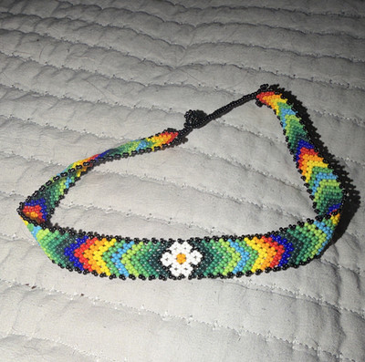 Multicolor Plastic Beaded Chocker with Flower Theme Design