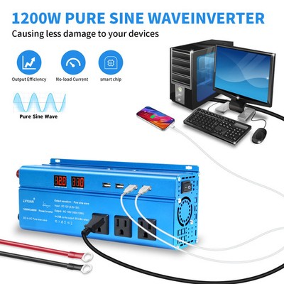  1200W/2400W Inverter Pure Sine Wave LVYUAN DC12V to AC110V 120V Power Converter