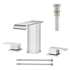 Waterfall Bathroom Faucet 3 Hole, Chrome 8 Inch Widespread Modern 3 Piece Tou...