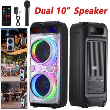 Dual 10" Portable Bluetooth Speaker Woofer Heavy Bass Sound System w/ Mic Party