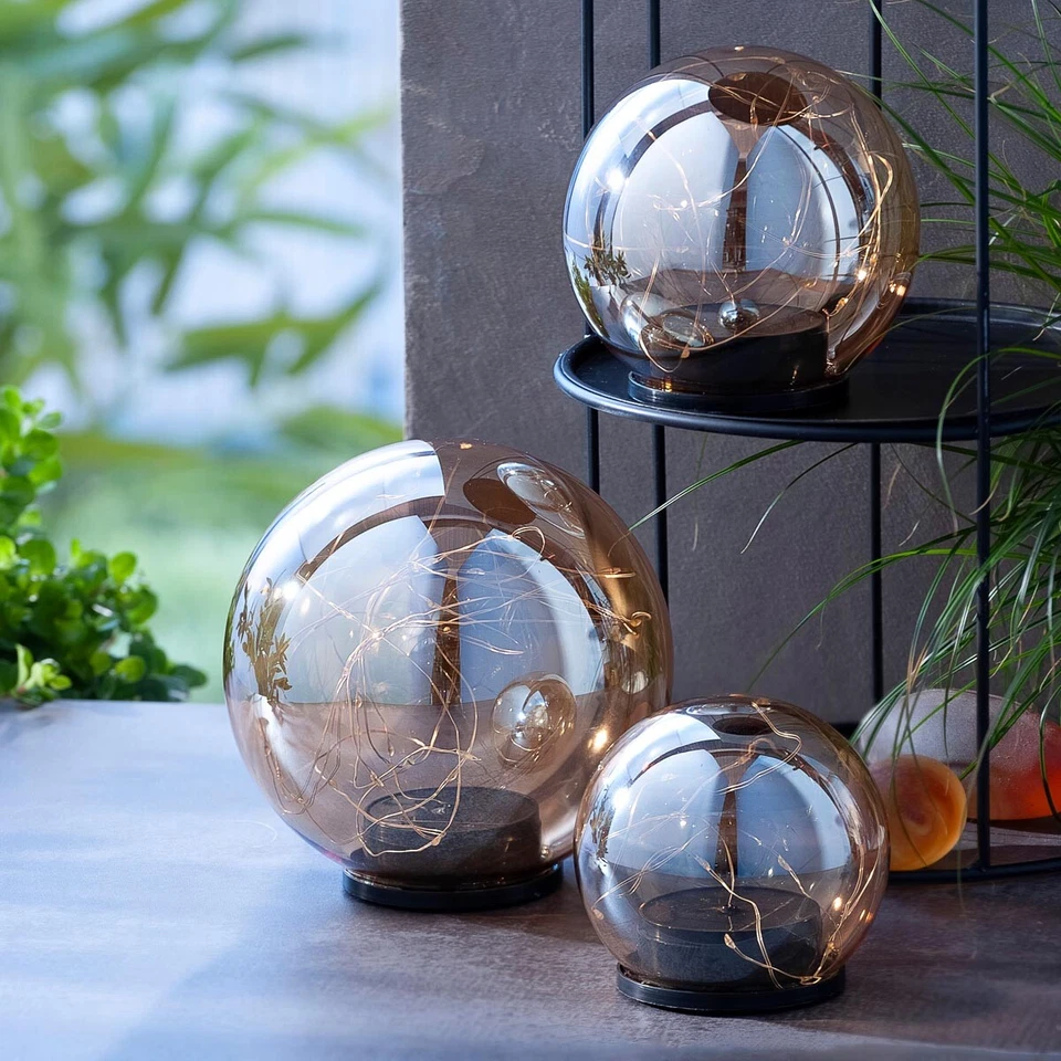 Solarkugeln Smoky 3er-Set, amber Solar LED Beleuchtung Garten Dekoration Deko - Bild 2 von 4