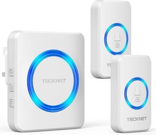 TECKNET Wireless Doorbell with 2 Push Buttons, Cordless IP65 Waterproof Door Bel