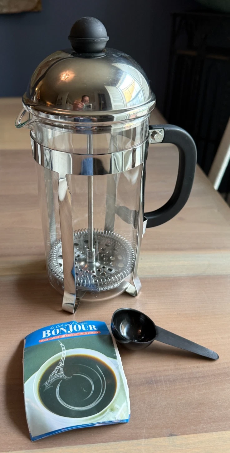 BonJour 12 Cup French Press Coffee Maker Stainless Steel Black, Nice!