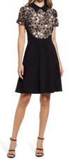 Shani Collection Floral Embroidered 4 Little Black Dress White Flare Elegant LBD
