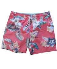 Goodfellow Swim Trunks Men L Pink Tropical Floral Board Shorts Beach Vacation