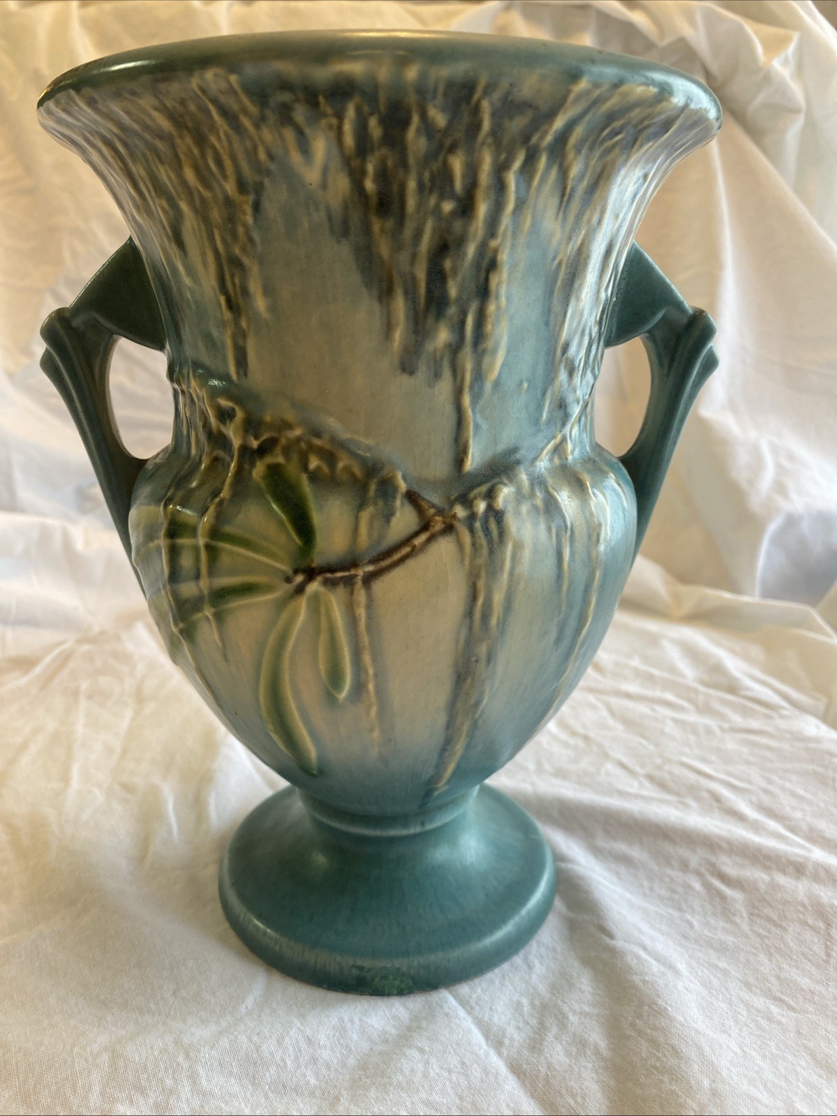Roseville Turquoise Blue Green Moss 779-8 Double Handled Vase Urn 30’s Near Mint