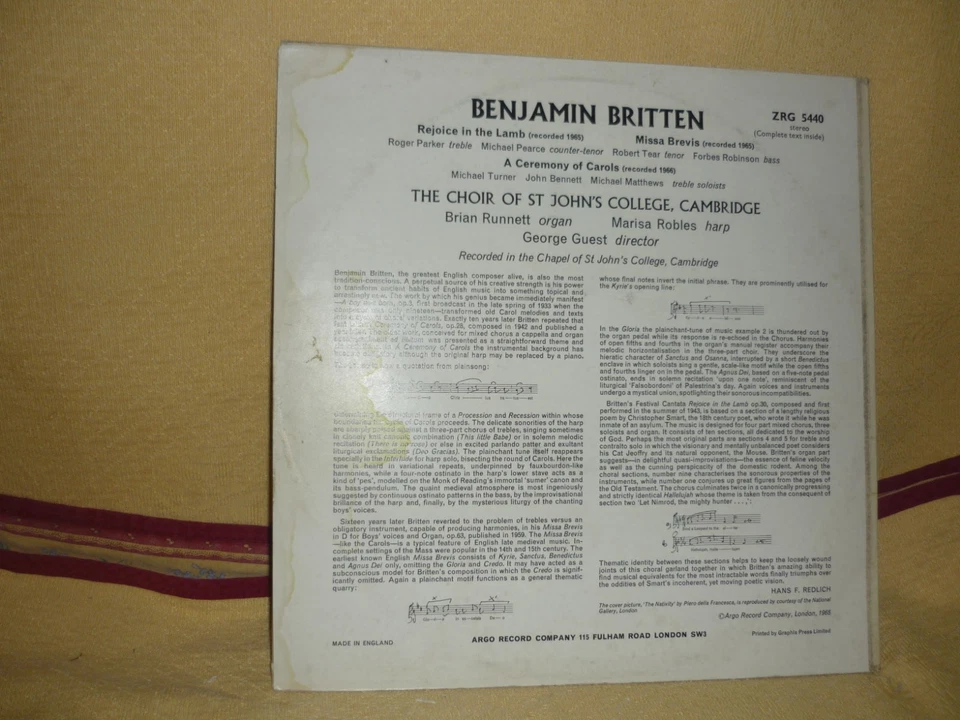 BRITTEN Rejoice in the lamb-Missa brevis-A ceremony of Carols John's College Cam - Photo 2/4