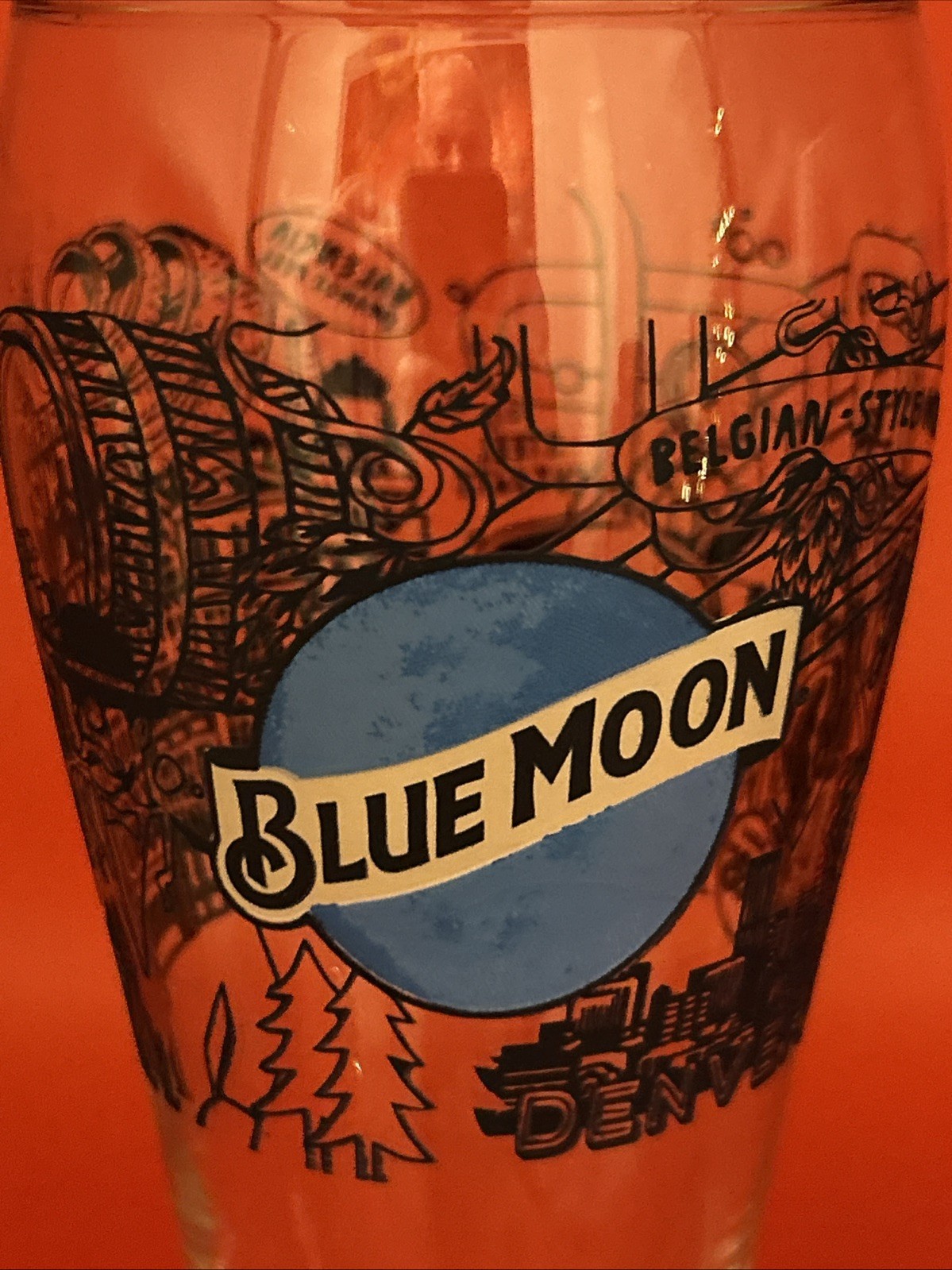 BLUE MOON Belgian Style Wheat Set Of 2 Limited Edition Etched Beer Glasses Glass