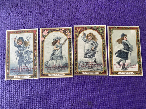 Lot of (4) Vintage Assorted Trade Cards L. A. May Co. Spring, Summer, Fall, Wint