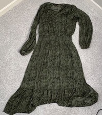 Banana Republic Dress Womens XS Snakeskin Print Green Sheer Lined Smocked Waist