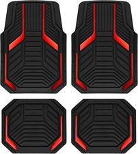 PIC AUTO Heavy Duty Rubber Floor Mats, Red Aluminum Film Car Mats Set, Front and