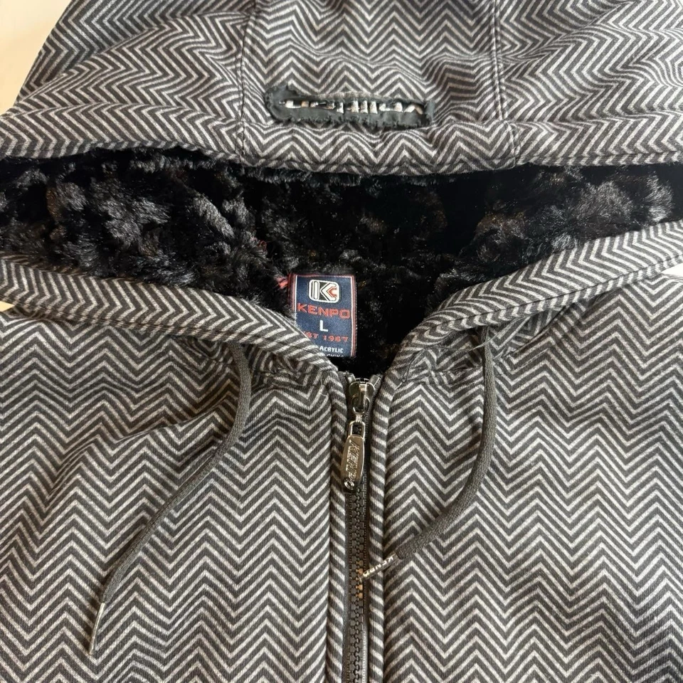 Y2K Kenpo Black Hooded Jacket Full Zip Sweater Men Size Large Volition Fur Lined - Image 3 of 4