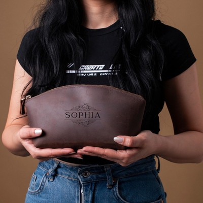 Personalized Leather Nice Best Travel Makeup Bag for Her, Small Cosmetic Bag