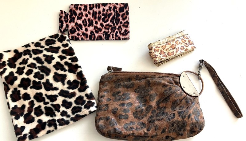 Lot 4 Polyester Speckled Brown Women Gadgets: Purse, Pouch, Ribbon & Mug Holder